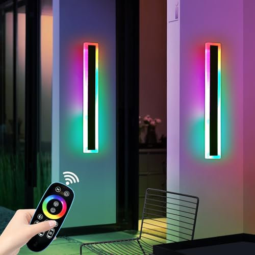 Mikeru Outdoor RGB-Wandleuchte, 16 Farben dimmbare Wandleuchte IP65 wasserdicht Weihnachten Wandleuchte 3000K-6000K mit Fernbedienung, 10%-100% dimmbare Außenwandleuchte für Hof, Villa, Zaun 60CM