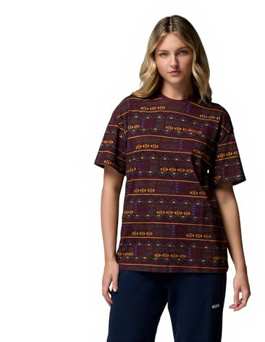 Columbia Women's Sequoia Grove Printed Tee, Short Sleeve T-Shirt, Rich Wine, Horizons, XL