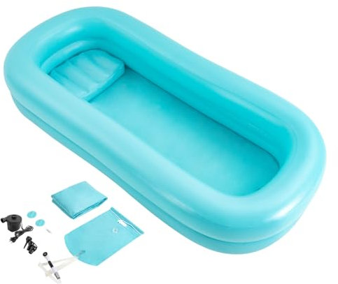 Kit de baignoire de douche gonflable, système de douche simple au lit, aide au bain au lit pour handicapés, personnes âgées, alitées, baignoire pliable double couche avec sac à eau et pompe à air