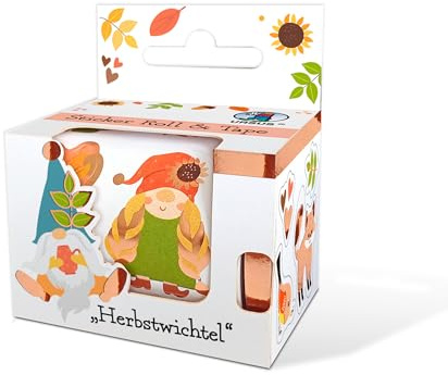 URSUS Stickerrolle 240 Stk. - Selbstklebende Aufkleber, 24 Motive, für Scrapbooks, Karten, Geschenke & DIY-Projekte Herbstwichtel