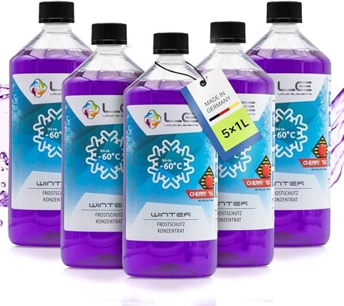 Liquid Elements – Winter Frostschutz Konzentrat 5x 1L – Frostschutzmittel schlierenfrei & wirksam bis -60°C – Scheibenfrostschutz verhindert das Einfrieren von Scheibenwaschanlagen (Cherry Tec)