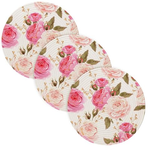 English Roses Topfuntersetzer für heiße Gerichte, nahtlos, pfirsichweiß, hitzebeständig, 3 Stück, Baumwollfadengewebe, Topflappen für Mikrowelle, Herd, Küche, Topfschutz