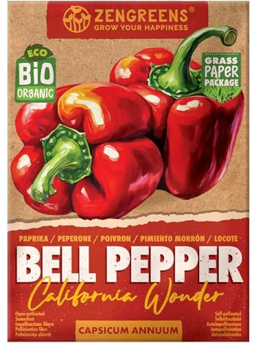 ZenGreens® - Bio Paprika Samen - Paprikasamen - Gemüsesamen für den einfachen Anbau im Garten, Balkon oder Hochbeet - Gemüse Saatgut - Spanischer Pfeffer - California Wonder
