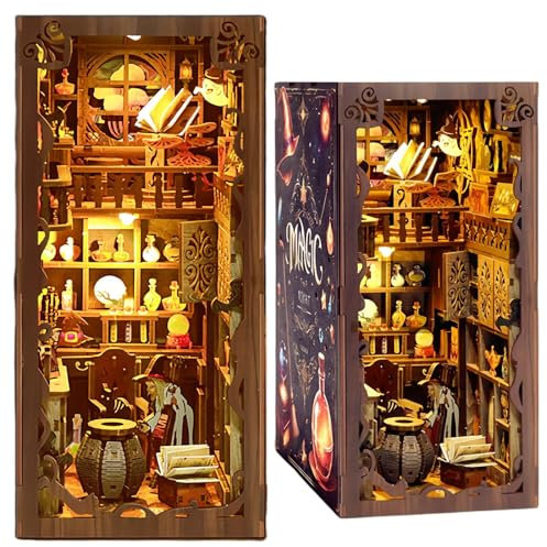 DIY Book Nook Kit Master Alchemist's Studio Series Wizard's Magical Apotheker 3D Puzzle Assembly Bookend for Adult (Witch's Magic Night)