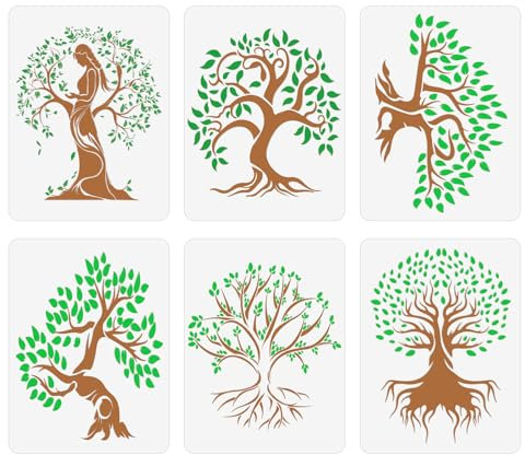 Grandes Pochoirs pour la Peinture, Pochoirs Muraux pour les Loisirs Créatifs Modèles d'Art Réutilisables pour Peindre Sur Bois Toile Sol Mur Carrelage Tissu Meubles (Arbre de Vie)
