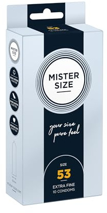 MISTER SIZE Kondome Extra Dünn, Naturkautschuk-Latex, 53mm, 10 Stück | 0,05mm hauchdünn für pure Intensität, sitzt fest & sicher ohne einzuengen – 7 Größen (47-69mm) statt Standardgröße