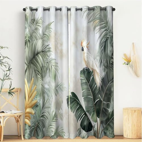 Blickdichte Vorhänge Kinderzimmer Exotischer Dschungel Aquarell Papagei Gardinen Mit Ösen Für Mädchenzimmer, Jugendzimmer, Babyzimmer Fensterbehandlungen Wohnzimmer H175Xb140