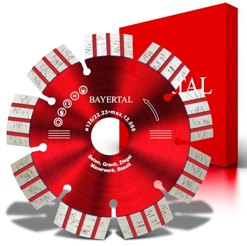 BAYERTAL® Diamanttrennscheibe 125mm x 22,23 – Premium Trennscheibe für Winkelschleifer & Flex – Profi Diamant Steinscheibe & Betontrennscheibe – Hochwertige Diamant-Scheibe für präzises Trennen