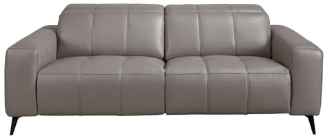 Angel CERDÁ – 3-Sitzer Relaxsofa mit Kopfstütze – Modernes Design mit Doppelt Elektrischem System – 216 x 110 x 98 cm – Bezogen mit Rindsleder in Grau und Beinen aus Schwarz Epoxidbeschichtetem Stahl