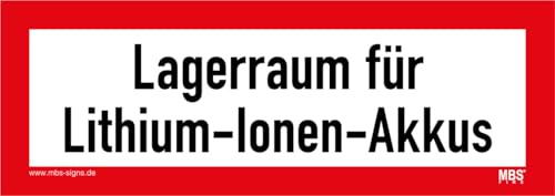 Aufkleber „Lagerraum für Lithium-Ionen-Akkus“ Hinweis Warnung Brandschutz Folie nach DIN 4066 | Größen wählbar Made in Germany, Größe: 29,7 x 10,5 cm