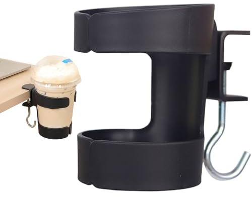 Porte-gobelet de bureau avec pince – Support de boisson pour bureau | Plateau anti-déversement pour bouteille, support peu encombrant pour dortoir, cuisine, voiture, école, café, bateau, kayak, salle