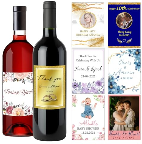 Personalized Wine Bottle Label Custom Photo Wine Label Customized Vinyl Bottle Label Sticker for Engagement Birthday Graduation Wedding 5.25×3.75 Set of 4 - Wedding