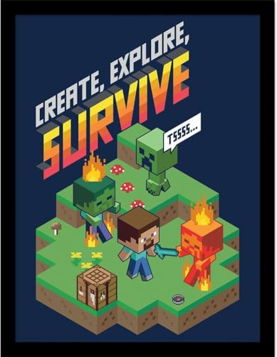 Minecraft Create Explore Survive Gerahmtes Poster, mehrfarbig, 40 x 30 cm