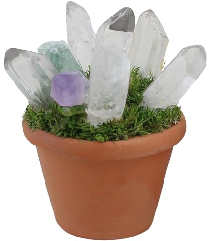 Mini vaso di argilla naturale cristallo pietra decorazione, fatto a mano da tavolo cristallo arte ornamento, quarzo chiaro, ametista, desert rose stone, decorazione domestica (Policristallino)