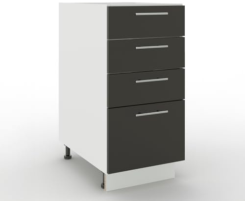 JD Greta Adjustable Kitchen Drawer Base Unit - 400mm - Drawer Cabinet with Fronts (No Worktop) - Dark Grey Matt