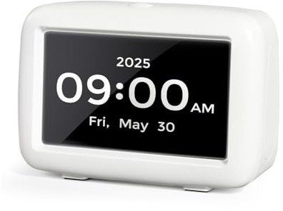 PILSAMAS Reloj parlante para personas mayores con 8 recordatorios de píldoras de medicamentos, dígitos grandes, 12 alertas de eventos personalizados, 5 alramas y DST automático, reloj despertador de