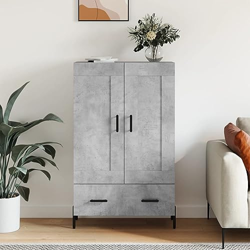 Hoopleep Highboard Betongrau 69,5x31x115 cm, Holzwerkstoff, Schlafzimmer Kommode mit viel Stauraum, Schrank für Wohnzimmer, Flur Möbel