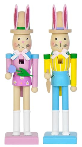 Generisch Osterhasen Nussknacker Holzfigur 25cm Aktualisierte Version Handbemalte Dekoration für Ostern & Weihnachten - Traditionelle Hasenfigur mit Hut