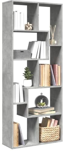 pokgdf Raumteiler-Bücherregal Betongrau 67x25x161,5 cm Holzwerkstoff mit geometrischem Design für viel Stauraum und Flexible Aufstellung als Regal oder Raumtrenner