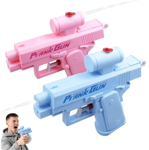 2 Stück Prank Wasserpistole Klein Prank Water Gun Reverse Streich Wasserpistolen Blau Rosa Quirky Kleine Wasserpistole Vorne Hinte Zwanghafte Zweiwege für Sommer Strand Pool Wasserspielzeug