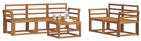 vidaXL Outdoor-Sofagarnitur 6 pcs Natur Massivholz Akazie, Outdoor-Sofa, modernes Modul-Design, Lounge-Set für Terrassen, strapazierfähige Gartenmöbel für den Outdoor-Komfort