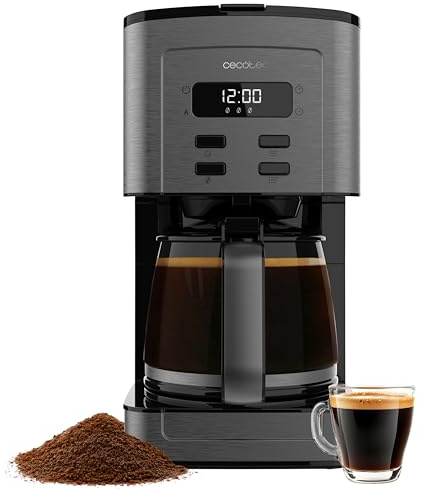 Cecotec Cafetera De Goteo Digital 10 Tazas - 1,2L Coffee 66 Time | 800W, Acabados Acero Inox, Intensificador de Aroma, Jarra de Vidrio, Programable, Conservación del Calor, Filtro y Cuchara