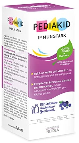 PEDIAKID - Immuno-Forte - Formula esclusiva al sciroppo d'Agave - Contribuisce a sostenere tutte le difese dell’organismo - Aromatizzato al mirtillo - Flacone da 125ml