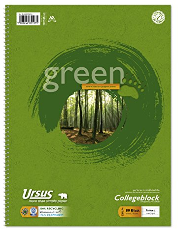 Ursus Collegeblock Green Weiß Liniert DIN A4 80 Blatt