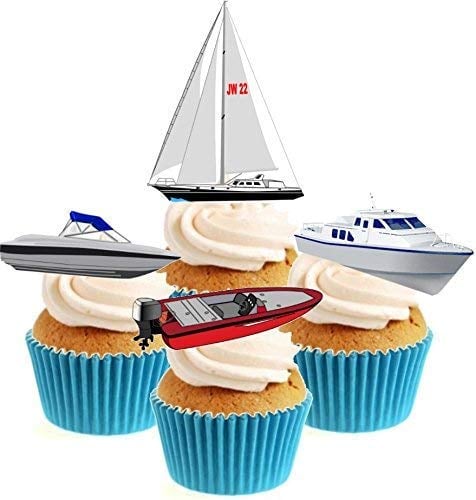 Sprinkles & Toppers Ltd Boat Collection (Speed Boat, Yacht, Sail Boat) Edible Stand Up Wafer Paper Cake Toppers (12 Pack)