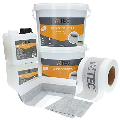 Dicht-Set 3A große Duschnische Standard 12 kg Flüssige Dichtfolie inklusive Dichtband, Manschetten & Innenecken 2 l Tiefgrund