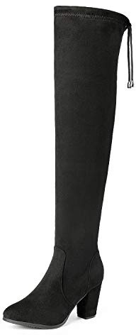 DREAM PAIRS Women's Thigh High Over The Knee Fashion Boots Block Mid Heel Long Sexy Faux Fur Boots