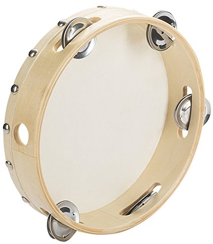Tosnail 8 Hand Held Tambourine Drum Bell Birch Single Row 5 Pairs Metal Jingles Percussion Musical Instrument for Party Games