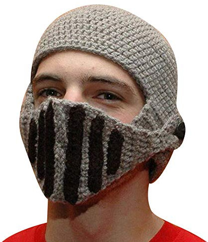 PengGengA Kind Erwachsene Rittermütze Hut Kleinkind Mädchen Jungen Stricken Warme Woll Mütze+Maske Grau Kid
