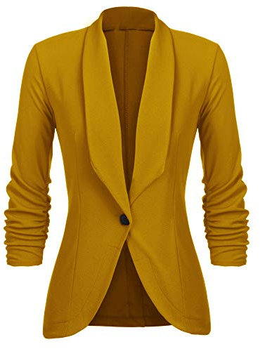 UNibelle Giacca Casual da Donna con Maniche a 3/4 Giacca Aperta sul Fronte Giacca Sportiva Elegante Sweatblazer Business Giallo Ocra L