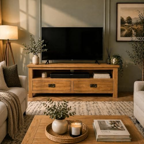 Milan Oak TV Unit | Large TV Stand Storage TV Cabinet | Medium Wood Tone