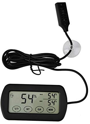 Thermometer Hygrometer Monitor Gauge, Reptile Amphibian Tank Thermometer Hygrometer with Remote Probes Egg Incubator Max Min Temperature Humidity LCD Display Digital