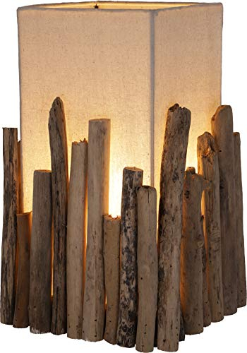 GURU SHOP Tischleuchte/Tischlampe, in Bali Handgemachtes Unikat aus Naturmaterial, Treibholz, Baumwolle - Modell Levante, 35x21x21 cm, Tischlampen aus Naturmaterialien