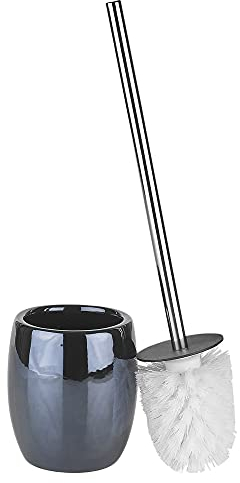 URBNLIVING 3pcs Ceramic Shiny Colour Matching Bathroom Dispenser Tumbler Toilet Brush Set (Black, Toilet Brush)