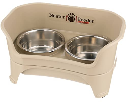 Neater Feeder Express Elevated Dog Bowls by Neater Pet Brands – Dog Bowls with Stand - Stainless Steel Food and Water Bowls – Raised Dog Bowl Set for Medium to Large Dogs, Almond