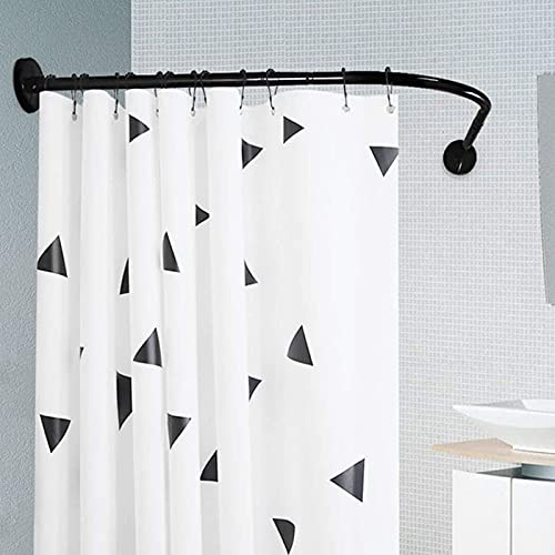 YTGH Curved Shower Curtain Rod Adjustable Shower Rod Rail Tension No Drilling L-Shaped Curtain Rail Poles Extendable Rust Free for Bathroom,Black No Drill,70~95×120~165cm