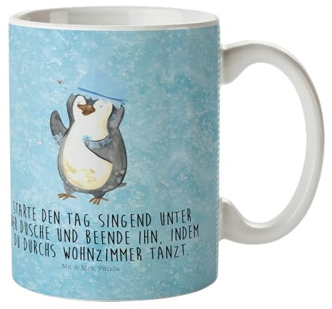 Mr. & Mrs. Panda Kindertasse Pinguin Duschen - Geschenk, Neuanfang, Motivation, Lebensmotto, Kindertasse Spülmaschinenfest, Kindertasse Mit Griffen,