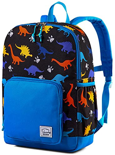 VASCHY Kinderrucksack Jungen, Niedlich Wasserabweisend Vorschule Kinder Rucksack Kindergarten Kleinkind Schul Rucksack Mädchen mit Brustgurt Schwarz Dinosaurier