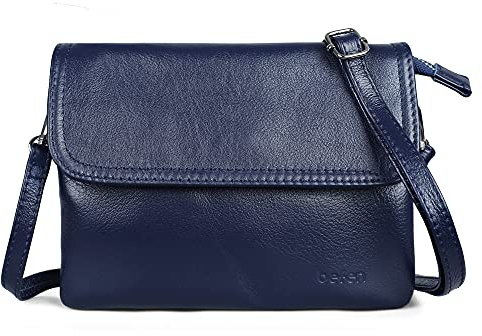 befen Leather Small Cell Phone Crossbody Wallet Purse and Bags for Women with Key Ring, Medium Navy Blue, 8 x 6 x 1.2 inches