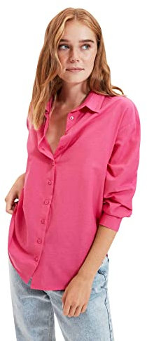 Trendyol Camisa Tejida con Cuello estándar básico para Mujer, Fucsia, 40
