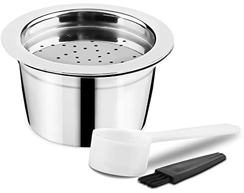 RECAFIMIL Wiederverwendbare Kaffeekapseln für K FEE Maschine Nachfüllbare Kaffeekapsel Edelstahl Kaffeepad mit Löffel und Bürste