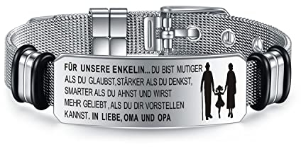 YOTHIWAD Inspirierende Armbänder für Unsere Enkelin Personalisierte Armband mit Gravur An Unsere Enkelin Armbänder 316L Edelstahl Verstellbar Armband Schnalle Mesh Geschenk für Enkelin von Opa Oma