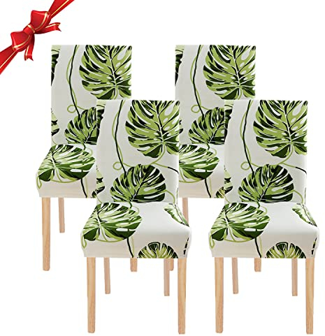 Jaotto Stuhlhussen 4 Stück Universal, Stuhlhusse Stretch 4er Set Moderne, Stuhlhussen Schwingstühle Elastische Langlebig Stuhlhussen für Esszimmer Bankett Deko,Blätter Beige