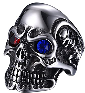 OIDEA Herrn - Damen Ringe Schädel-Persönlichkeit Edelstahl Diamantbesetzt Skull Punk Rock Stil Rot Weiß 54 (17.2) ~ 70 (22.3)