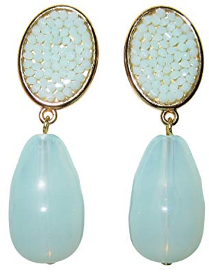 Leichte sehr große Ohr-Clips vergoldet Strass-Optik mint-grün Anhänger hellgrün-mint tropfen-förmig Party Mode Statement Geschenk JUSTWIN
