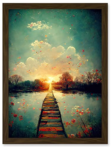 Doppelganger33 LTD Path Into The Light Calm Landscape Oil Painting Artwork Framed Wall Art Print A4